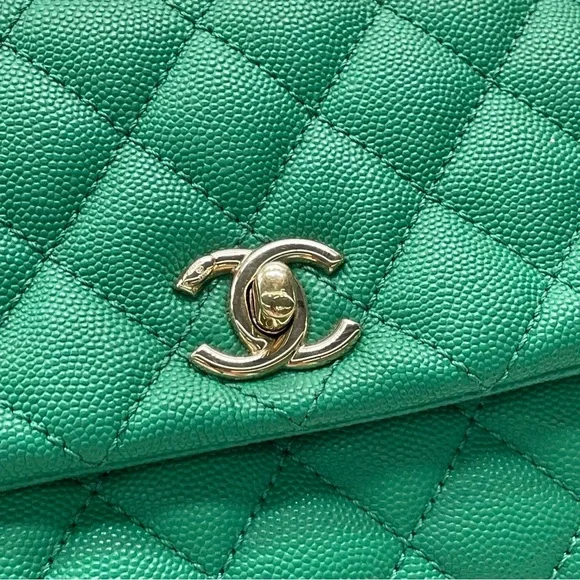 CHANEL Green Caviar Coco Top Handle Flap Bag Small GHW - Picture 11 of 15
